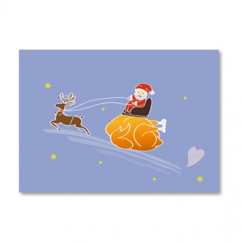 Ning studio - 駕著烤雞的聖誕老公公-聖誕賀卡設計