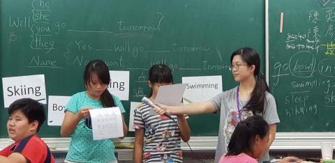 郭子瑄Amanda - 參與偏鄉史懷哲計畫，教授五年級英文 Will you go ______ tomorrow? Yes I will. I will go __________. No I won't. I will go ____________.
句型
教學活動：　填學習單答案並和組員練習，最後上台發表