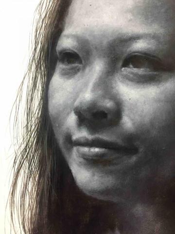 石梓廷 - 上課示範 單色油畫練習（局部）