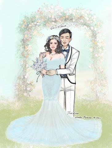 Alice插畫&平面設計 - 寫實婚禮人像賀圖