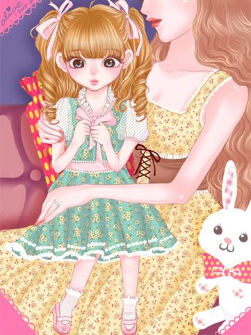 Alice插畫&平面設計 - 自創插圖-夢幻小女孩與媽媽