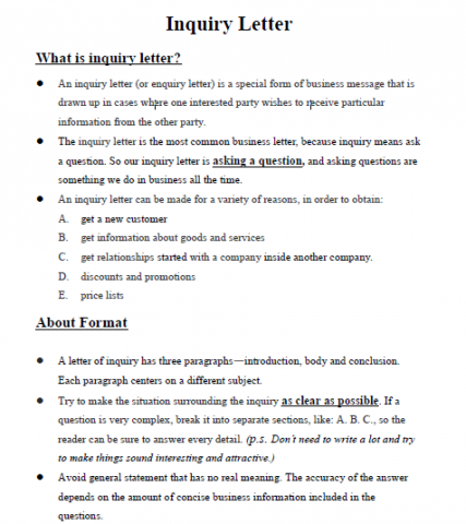 瑜萱 - 課堂報告課程教材 inquiry letter handout