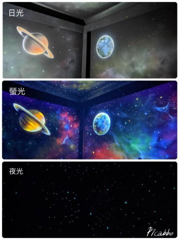 Picabbo壁畫工作室 - 壁畫三段式,同一面牆,擁有日光,螢光,夜光不同效果。 Picabbo壁畫工作室 - 壁畫三段式,同一面牆,擁有日光,螢光,夜光不同效果。