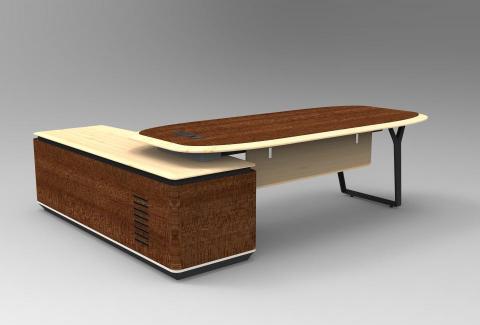 巧客設計 - 這是一項3D逆向測繪後所渲染的實景圖，經由木作、鐵作與五金的搭配，構成一件歐式風格的辦公桌。