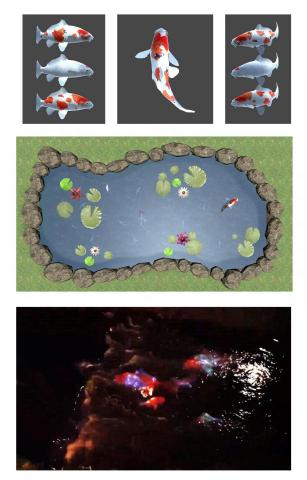 席爾科技有限公司 - 鯉魚互動藝術裝置
使用者透過觸碰平板電腦，可以在對應的位置放下飼料。也可投影在真實河川內的虛擬鯉魚，在夜晚中模擬餵食鯉魚的情形。