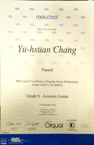 張彧瑄吉他工作室|台中學吉他|台中吉他老師推薦 - 英國 RSL檢定 Acoustic Guitar Grade 8 通過 張彧瑄吉他工作室|台中學吉他|台中吉他老師推薦 - 英國 RSL檢定 Acoustic Guitar Grade 8 通過