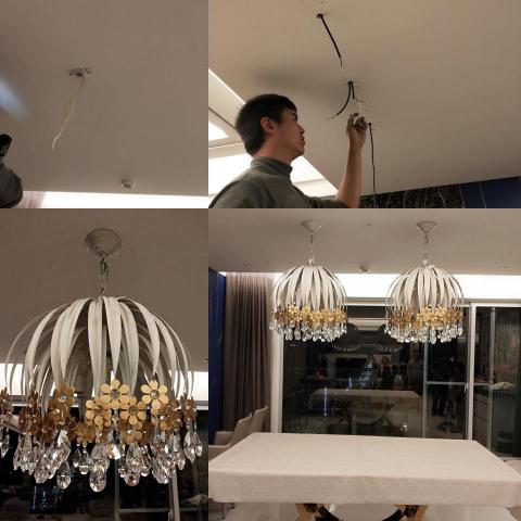 胡羽蝶 - 安裝進口水晶吊燈，拉線
