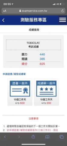 賴品安 - TOEIC 825分