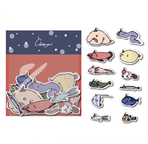 HSU.STUDIO - 聖誕節魚插畫貼紙